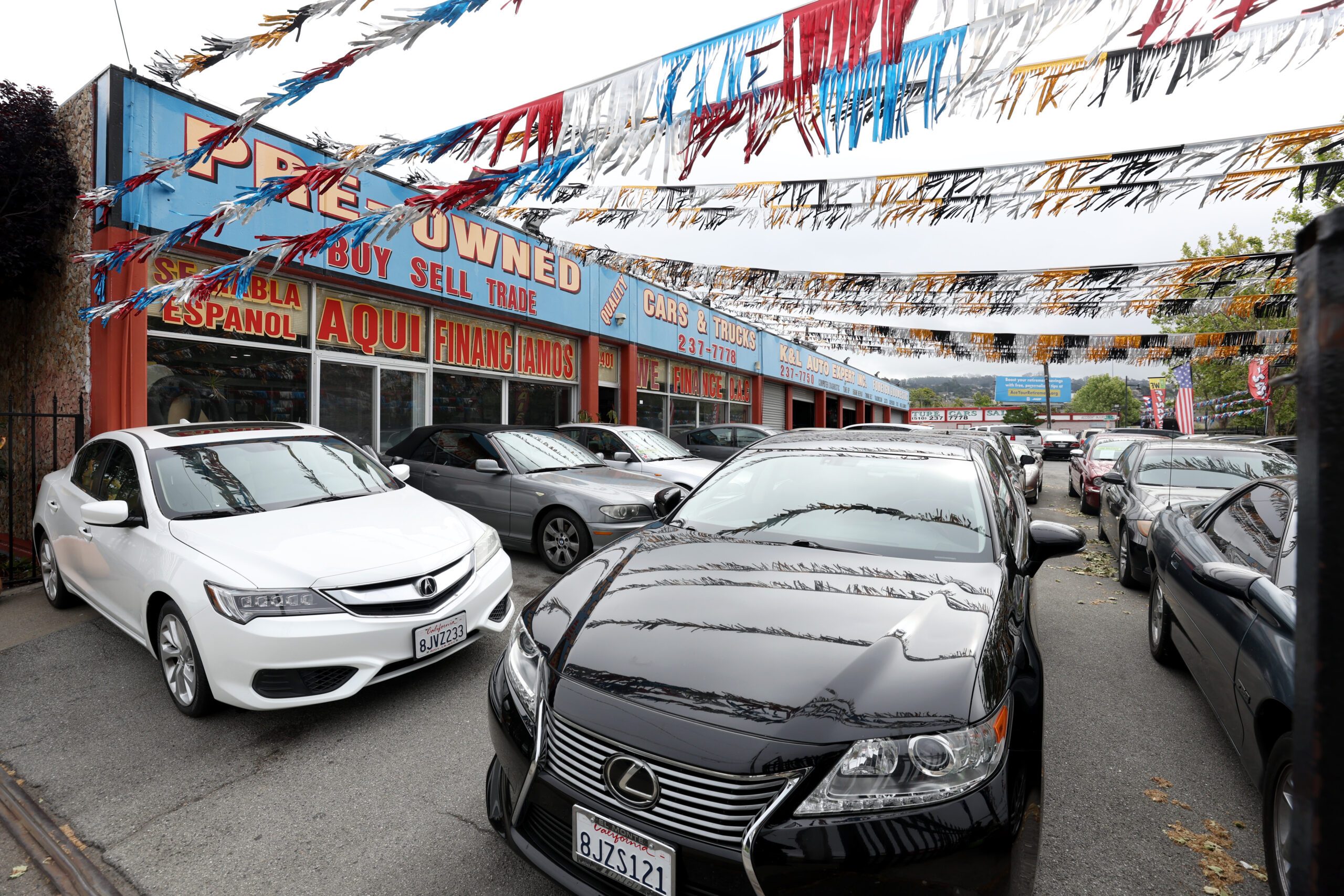 Used cars parked at a dealership